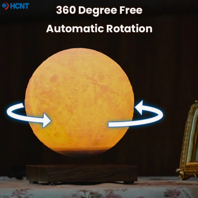 Magnetic levitating Moon Lamp by Showlu Smart General, showcasing a glowing, realistic moon orb floating above a base.