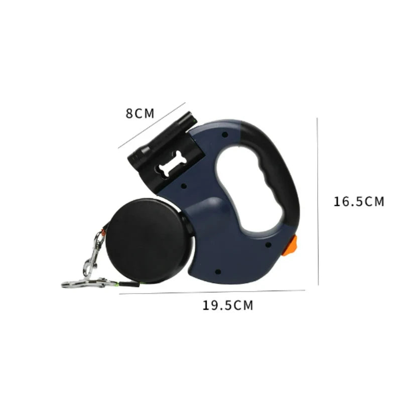 Showlu Double Dog Leash with 3m retractable dual ropes and LED flashlight, designed for walking two dogs comfortably.