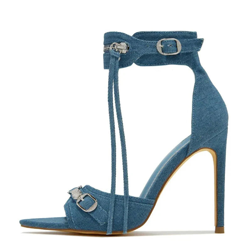 Liyke women's pointed open toe stiletto sandals with tassel zip detail, stylish party heels in black leather.