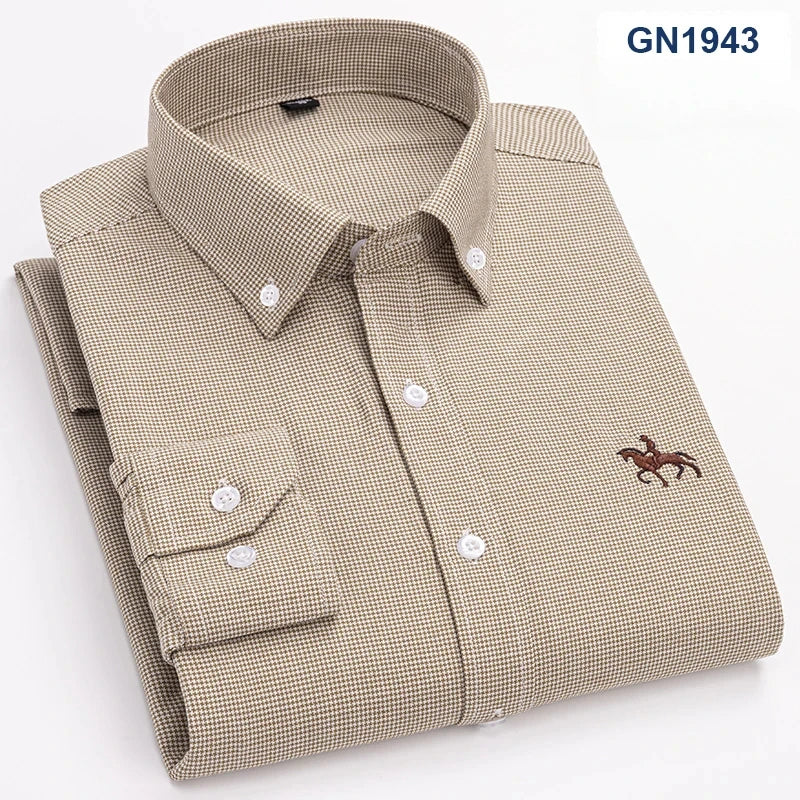 Plus size 6XL 100%cotton korean fashion long-sleeve shirts for men slim fit formal plain shirt striped houndstooth plaid clothes SHOWLU FASHION STORE