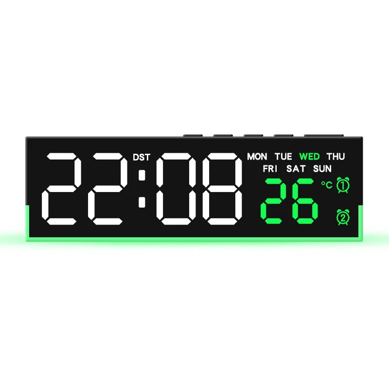 Showlu Smart LED digital alarm clock with mood light and temperature display, featuring sleek design and easy-to-read screen.