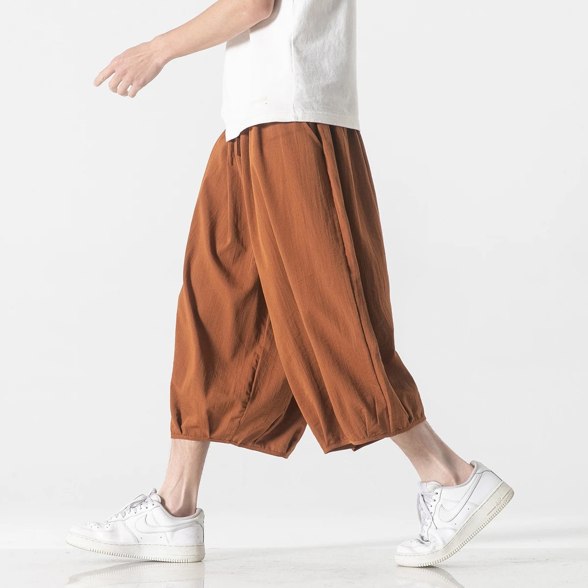 New Summer Men’s Calf-Length Pants Loose Harem Pants Men Solid Color Elastic Waist Casual Trousers Jogger Hip Hop Streetwear Man