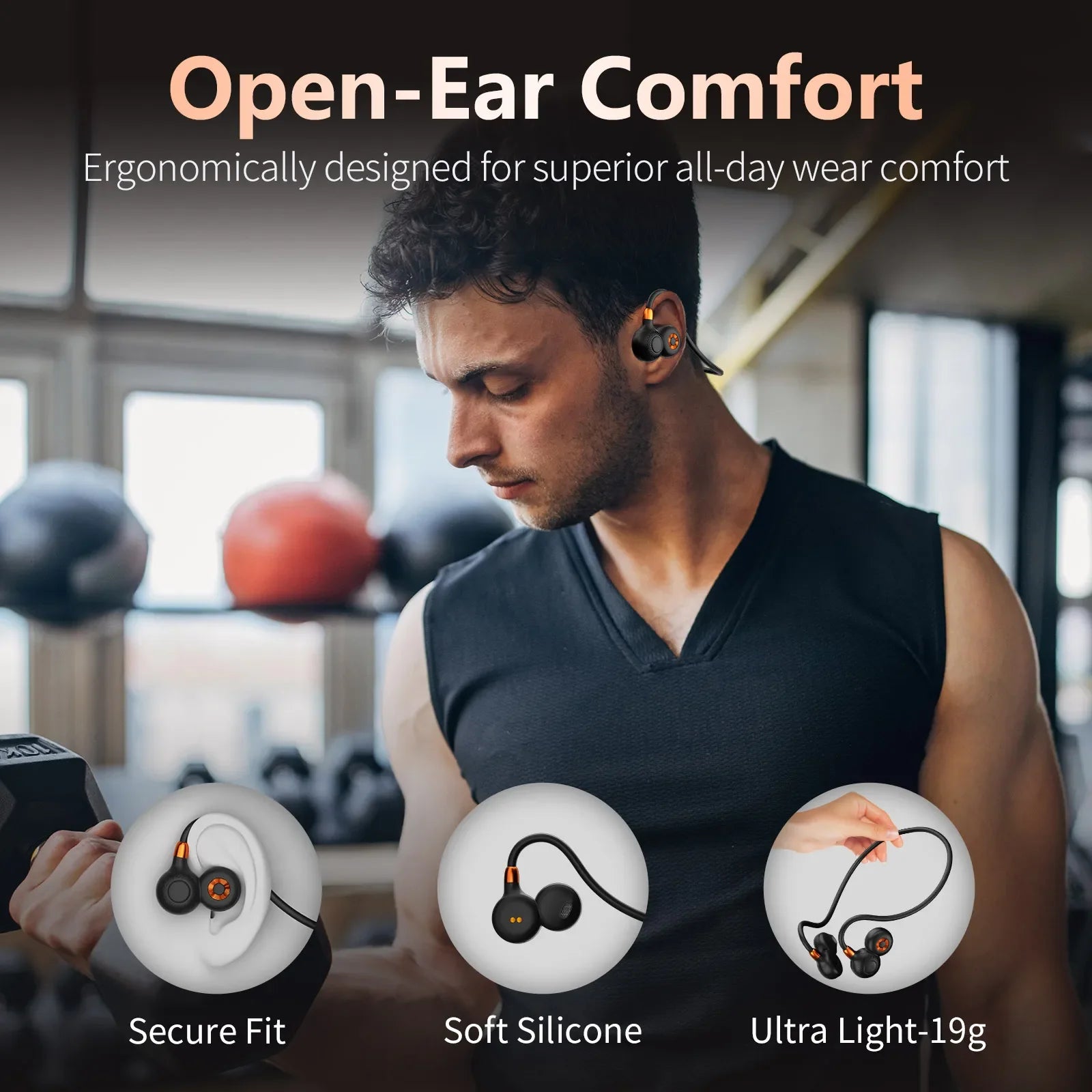 SHOWLU FASHION STORE Ortizan i10 open ear wireless headphones with Bluetooth 5.3 and IPX6 sport earbuds, shown in black.
