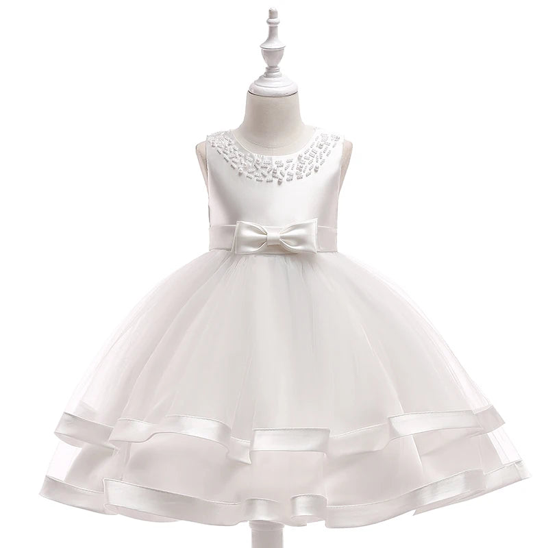 Elegant 2023 summer princess dress for girls with bow, suitable for birthday parties, weddings, and evening events.