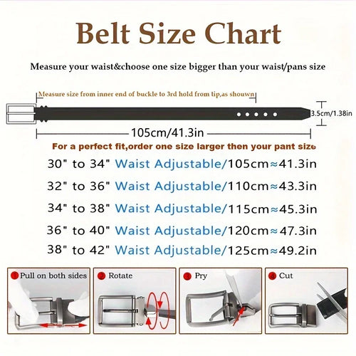 Men's genuine leather cowhide belt with rotating pin buckle, double-sided casual belt for men, stylish and durable.