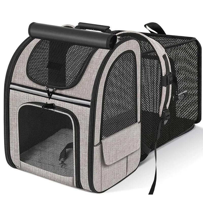 Showlu Fashion JTPAWS expandable cat carrier backpack with breathable Oxford mesh, designed for comfortable pet transport.
