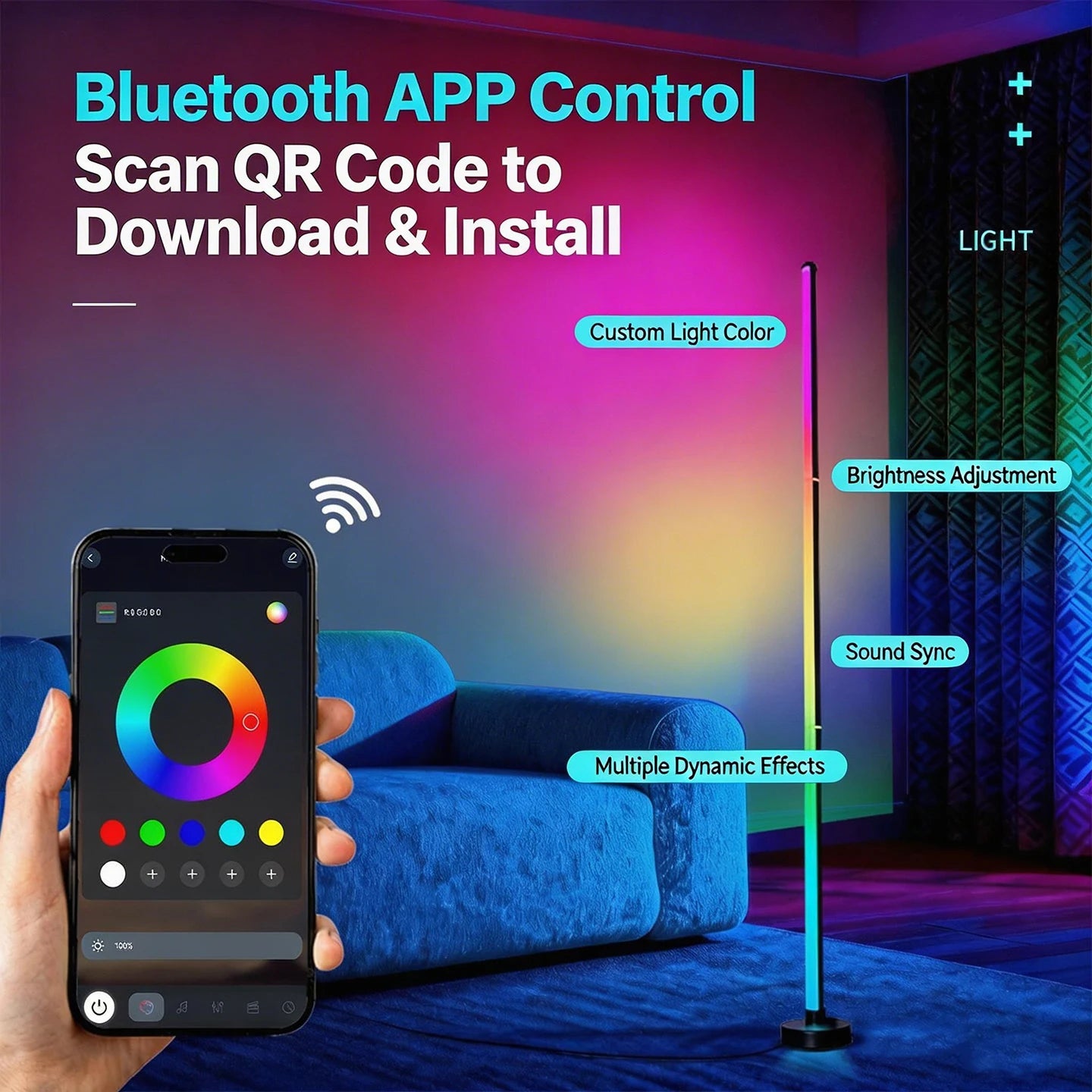 Showlu Smart General LED dimmable floor lamp with remote control, modern standing lamp with adjustable brightness and sleek design