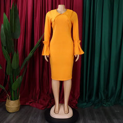 AOMEI Women Elegant Bodycon Dress Pencil Flare Sleeve V Neck Knee Length Business Office Vintage Cocktail Celebrity Sheath Gowns