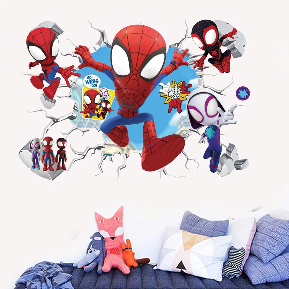 Cute mini Spider-Man wall stickers for kids' rooms, featuring cartoon superhero decals for home bedroom decor.