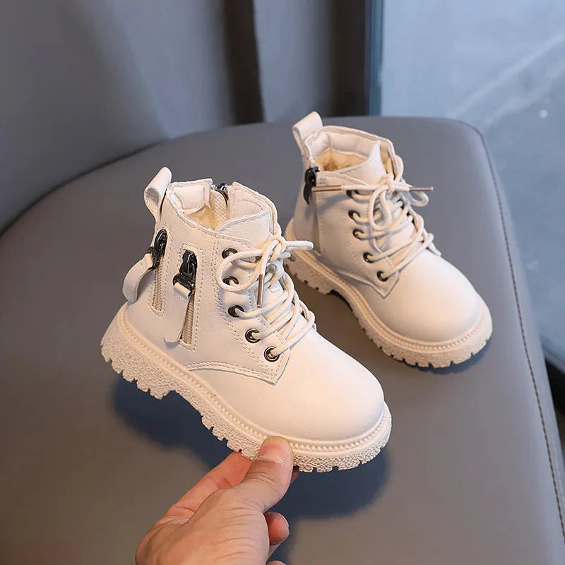 Kids' rubber ankle boots by SHOWLU FASHION STORE, warm winter footwear with double zip, perfect for cold weather.