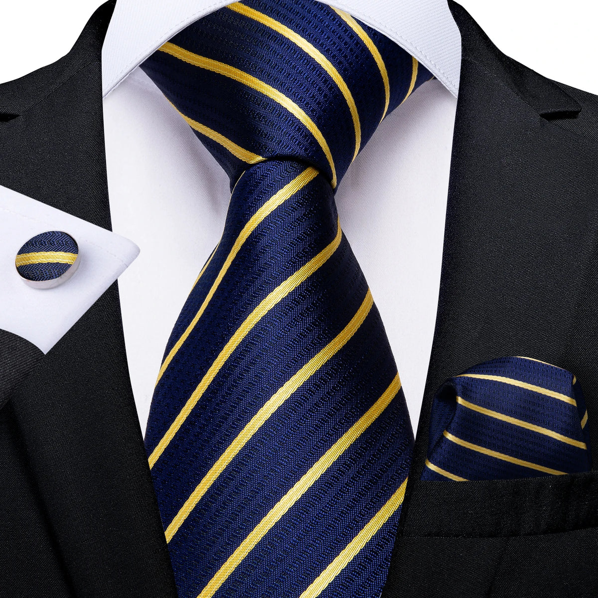 New Classic 100% Silk Men's Ties 8cm Blue Plaid Dot Striped Business Necktie Handkerchief Wedding Party Tie Set Gravatas DiBanGu