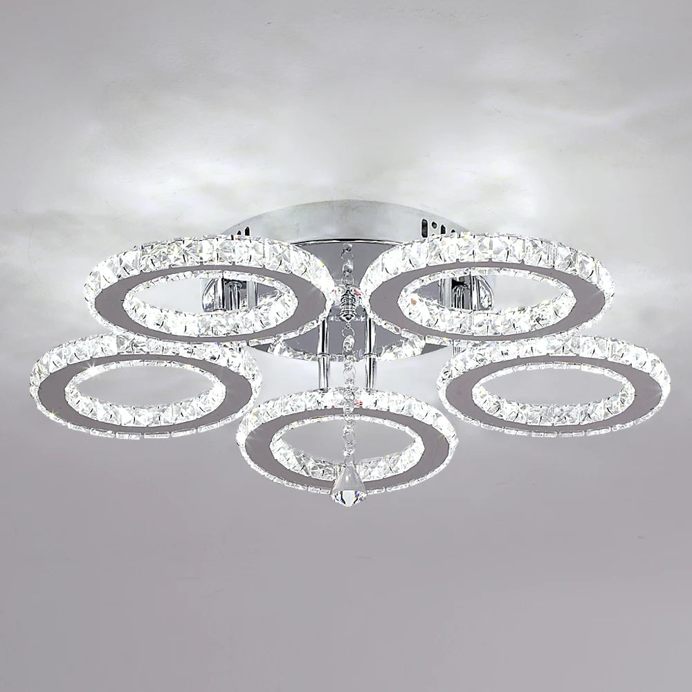 Modern Crystal Chandelier by Showlu Fashion Store featuring chrome finish and LED flush mount ceiling light with sparkling crystal accents.