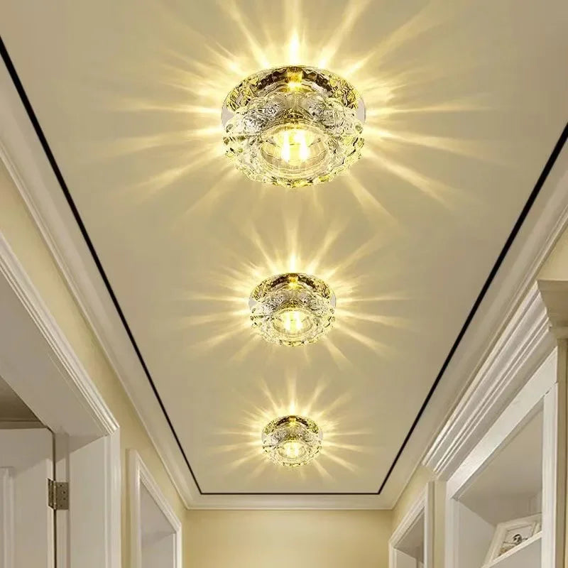 Modern LED crystal ceiling lamp by Showlu Fashion Store featuring embedded iron and acrylic materials, with a sleek and elegant design.
