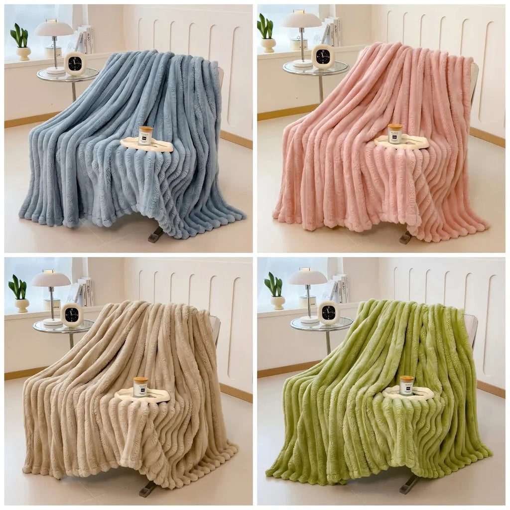 Striped thick polyester blanket and bed sheet from Showlu Fashion Store, used as a cozy nap cover or bed accessory.