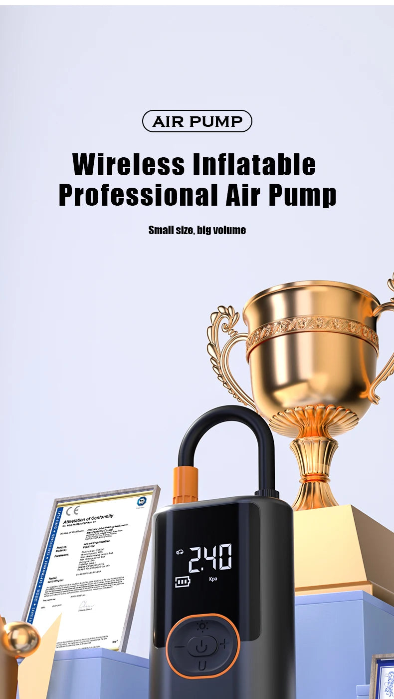 Showlu Smart General portable digital air compressor tire inflator, 12V wireless, compact device with digital display for easy inflation.