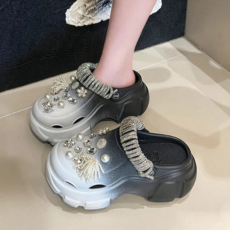 Gradient color clog sandals with thick sole and open toe design, perfect for summer outdoor wear by SHOWLU FASHION STORE.