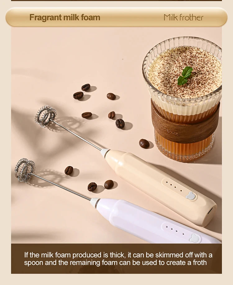 Showlu Smart General portable mini electric milk frother with three-speed controls, handheld rechargeable design for frothing milk.
