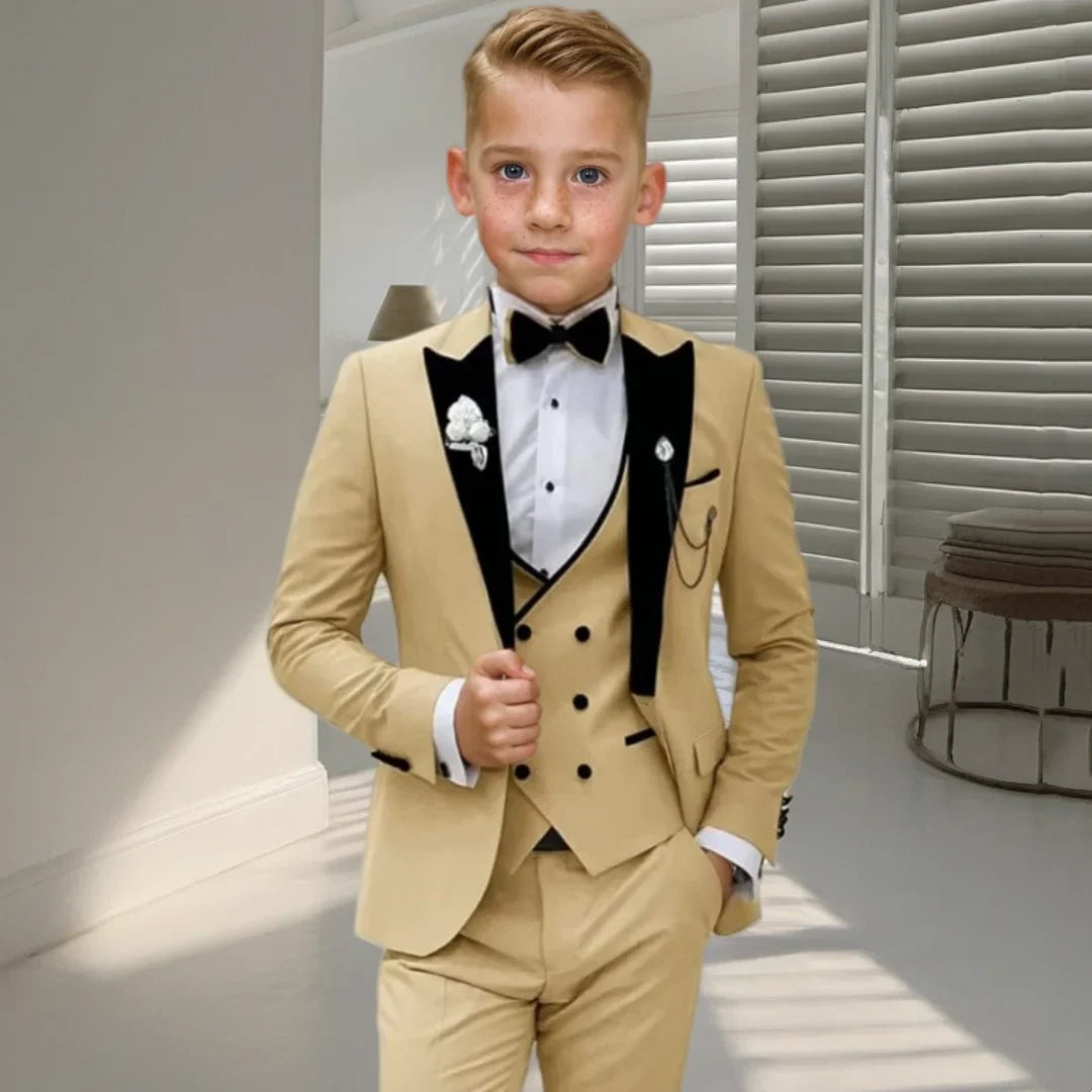 DMDR Boys' 4-piece formal suit set by SHOWLU FASHION STORE, featuring a tuxedo jacket, shirt, trousers, and vest for weddings and parties.
