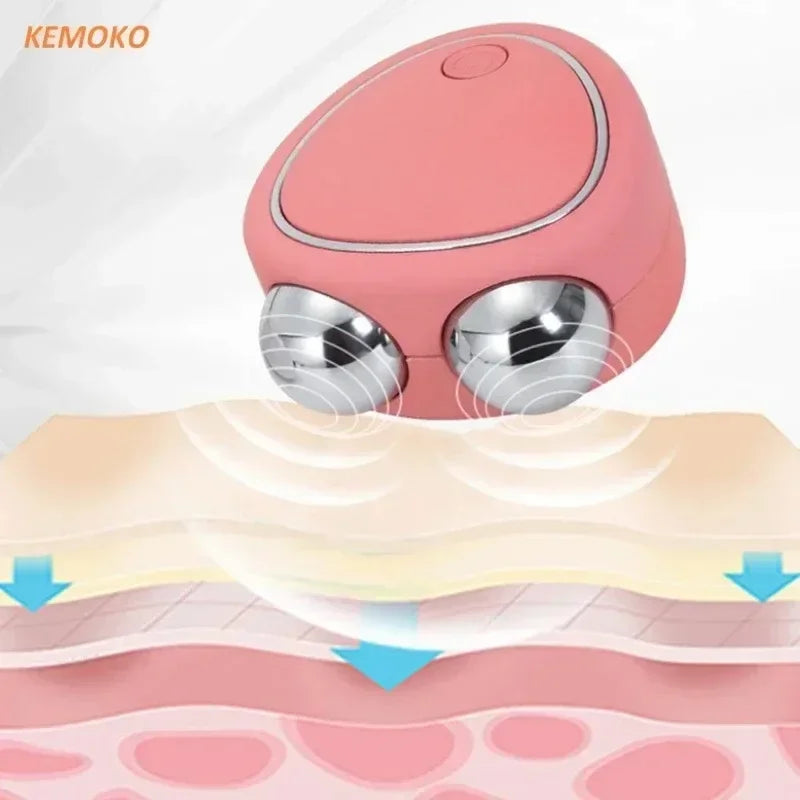 SHOWLU FASHION STORE KEMOKO EMS Microcurrent Facial Massager for face lifting and skin rejuvenation, showing the device on a user's face.