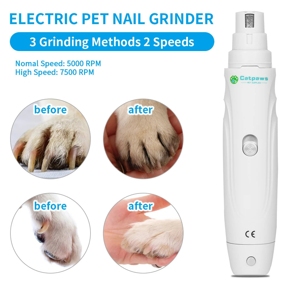 Showlu Fashion Store electric dog nail grinder with LED light, USB rechargeable nail grooming trimmer for pets.