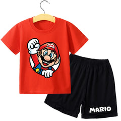 Super Marios Bros Kids Cotton T-shirt Casual Shorts Set Children Short Sleeve Top Anime Print Pants Summer Cartoon Cute Clothing