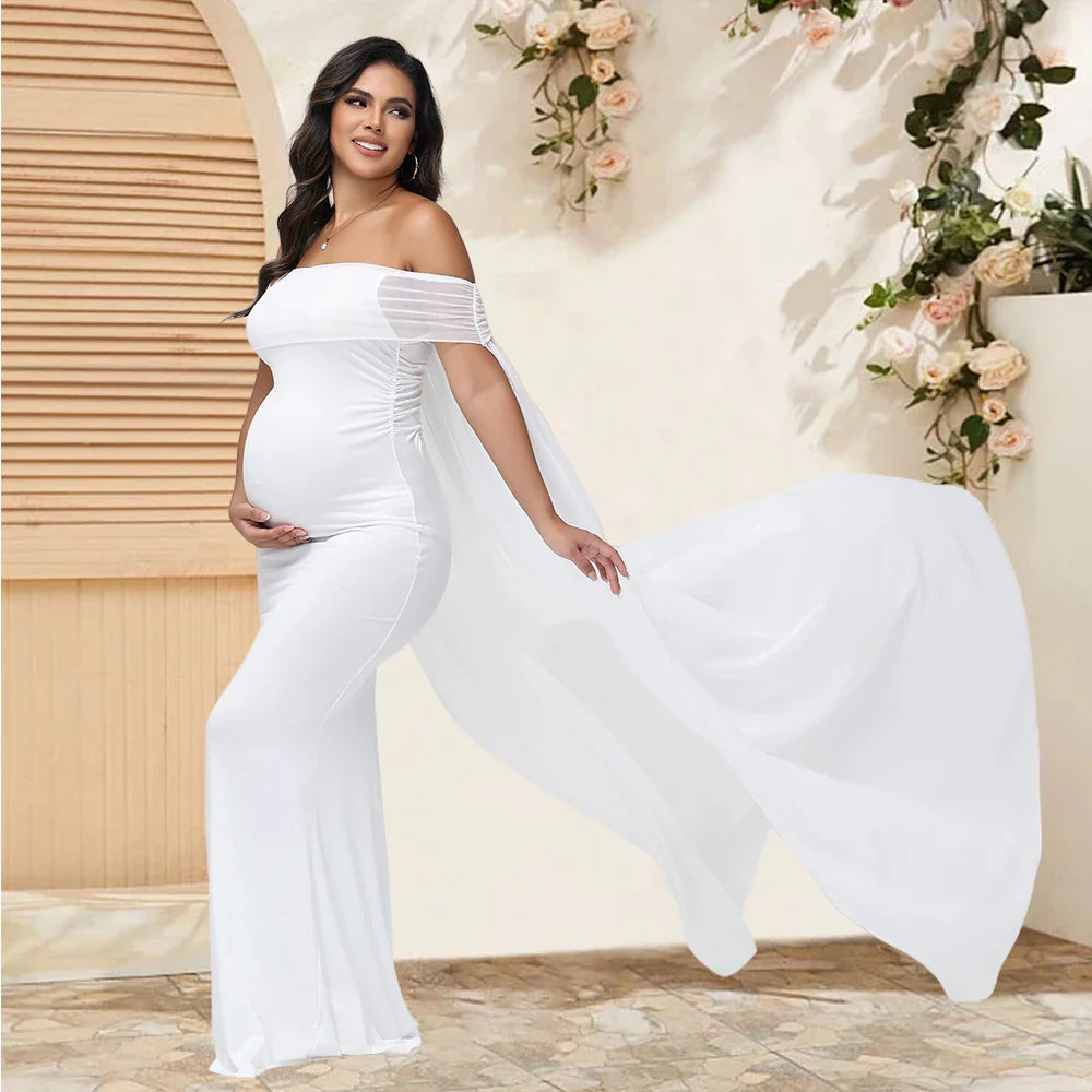 Showlu maternity photography dress in mesh chiffon maxi gown, flowing chiffon material ideal for maternity photoshoots