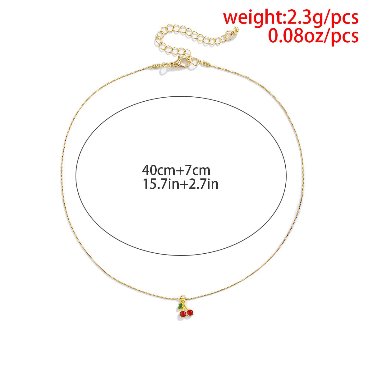 Gold metal boho clavicle necklace with cherry pendant, romantic jewelry for women, stylish gift idea from Showlu Fashion Store.