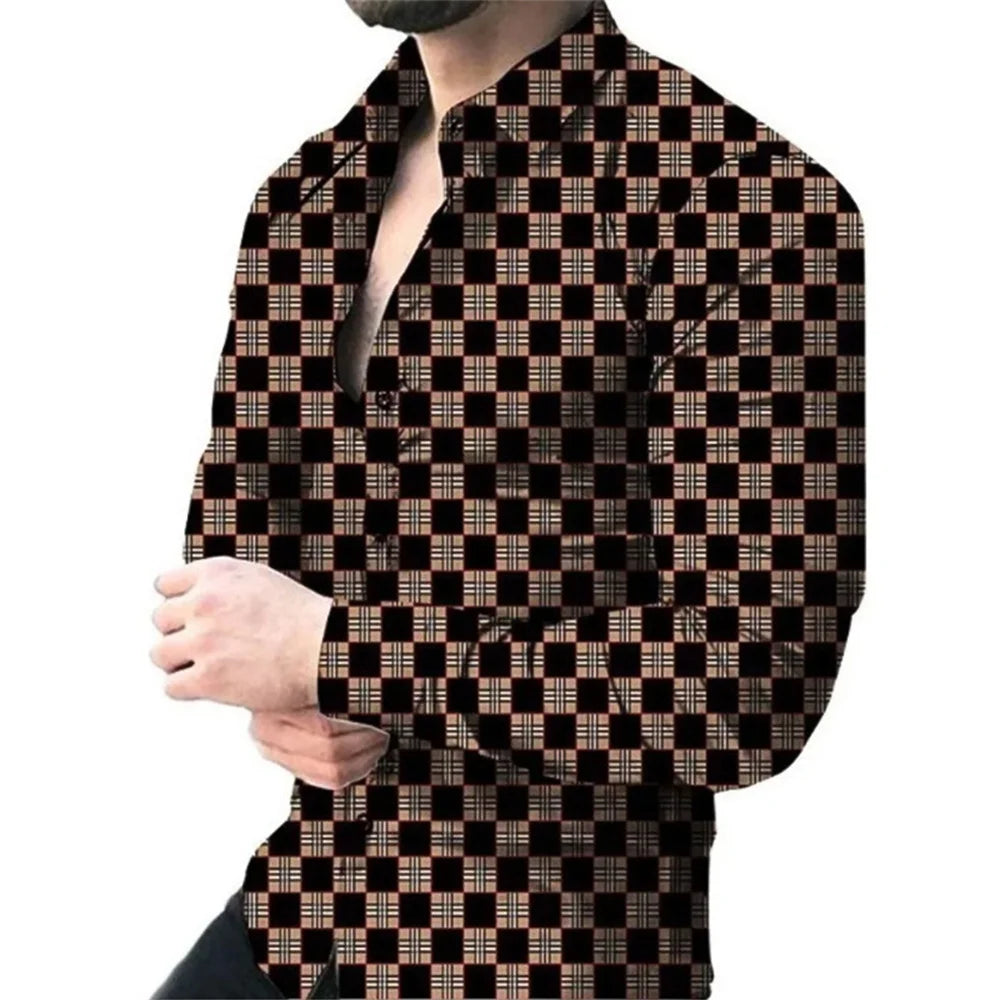 Men's casual long sleeve shirt with lapel and single-breasted design, versatile street fashion top for men.