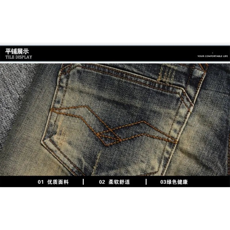 2023 Spring and Autumn New Classic Fashion Retro Elastic Jeans Men's Casual Comfort Large Size High-Quality Small Foot Pants