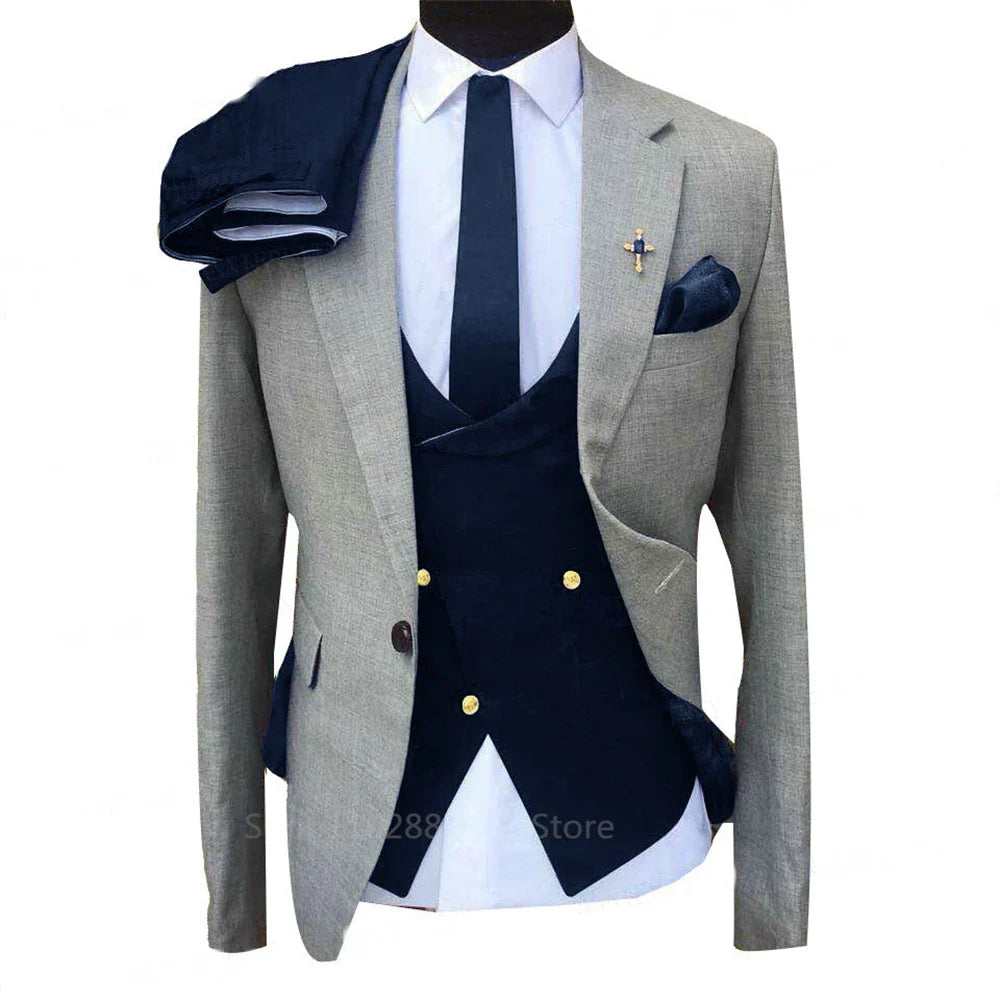 Men's 3-piece wool blend wedding suit by SHOWLU FASHION STORE, featuring a tailored tuxedo with jacket, vest, and trousers.