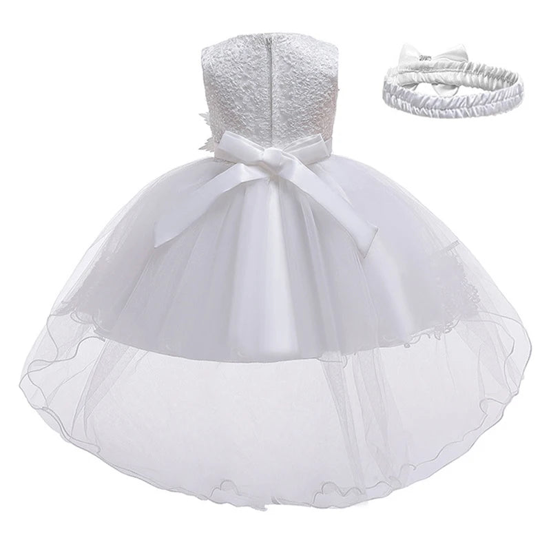 Showlu Fashion flower girl dress for first communion, with tulle fabric and princess style for children’s baptism, wedding, and birthday parties.