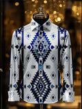 Showlu men's slim fit silk shirt with iris flower 3D print, long sleeve top, stylish and elegant for formal or casual wear.
