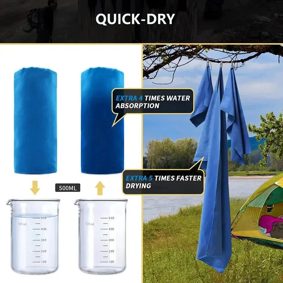 SHOWLU quick-dry microfiber sports towel for gym, yoga, and camping, shown rolled up with a vibrant blue color and compact design.