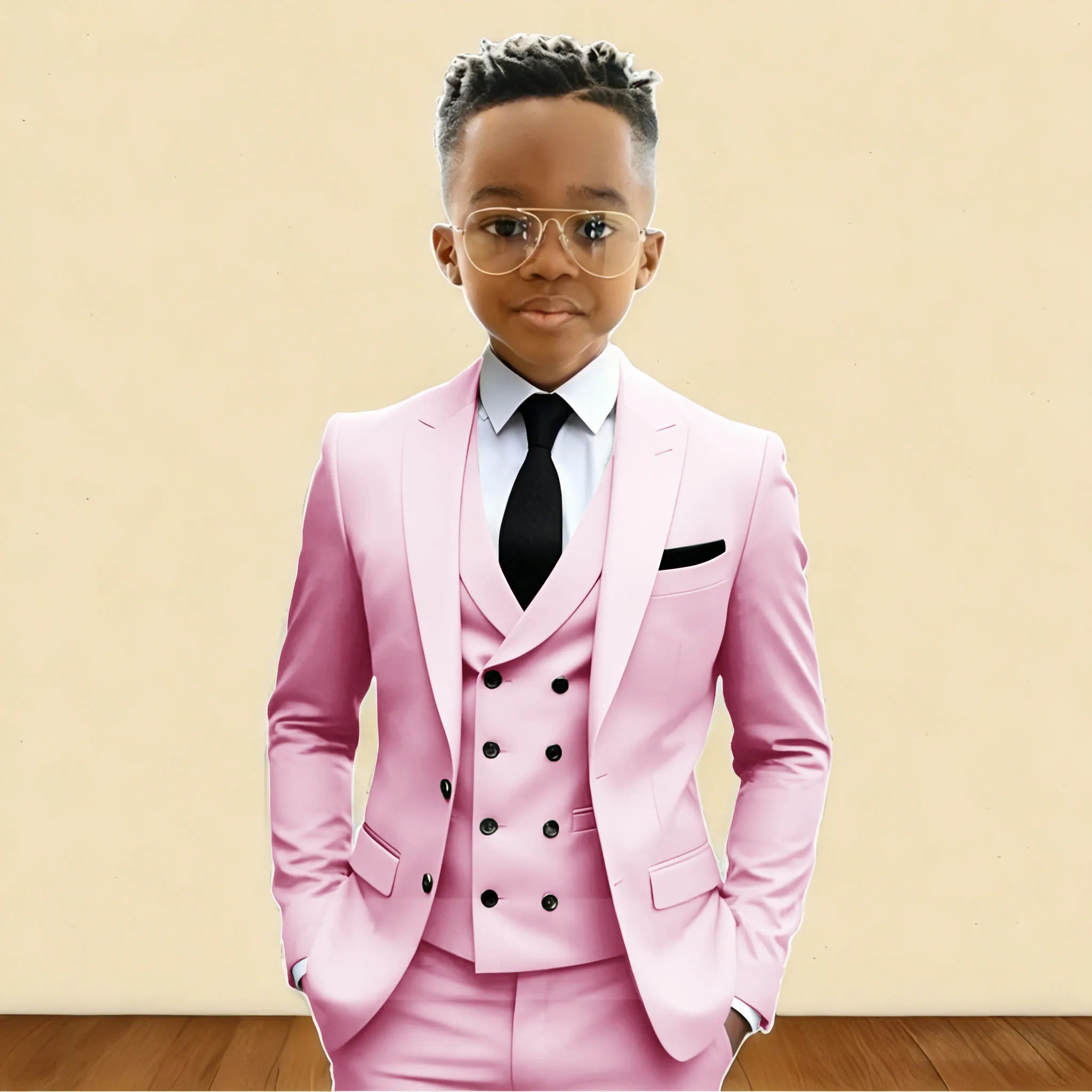 Mint Green 3 Pieces Flower Boy's Slim Fit Formal Suit Set for Wedding Prom Dinner Party Kids Uniform Tuxedos Blazer Vest Pants