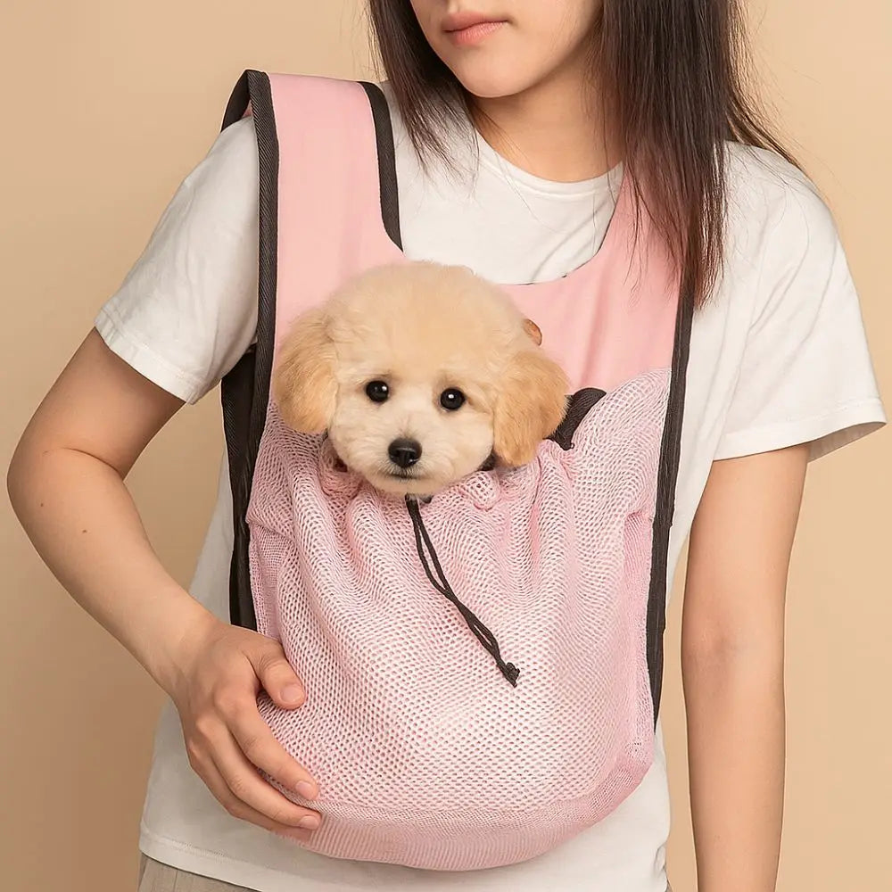 Showlu Portable Pet Travel Backpack for dogs, breathable polyester carrier with mesh panels for comfortable pet transport.