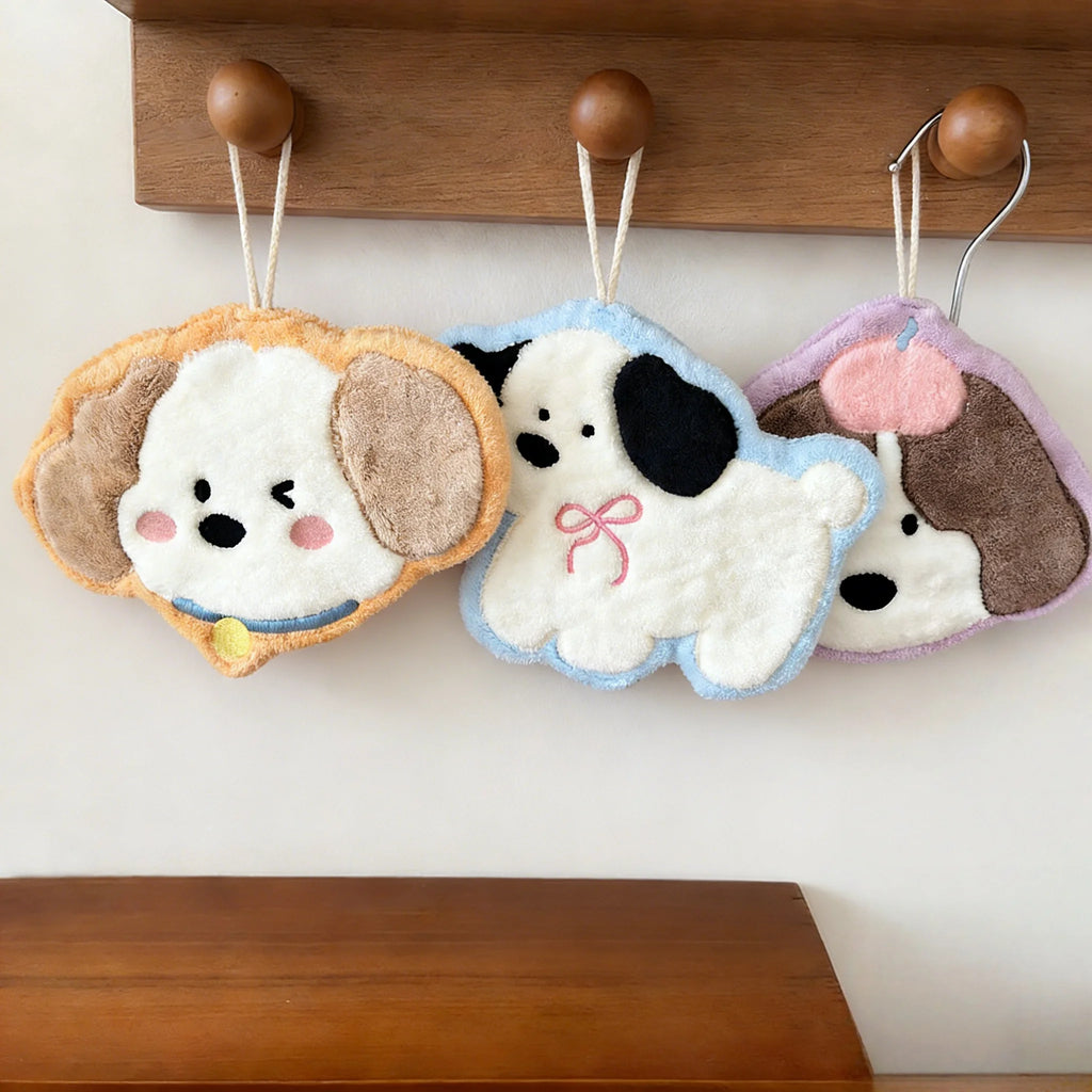 Cute cartoon puppy hand towel from Showlu Fashion Store, soft, absorbent, quick-drying kitchen and bathroom towel hanging style.