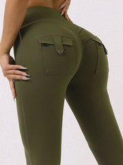 Women High Waist High Stretch Pocket Cargo Pants Scrunch Booty Workout Athletic Gym Bottoms Quick Drying Sports Leggings