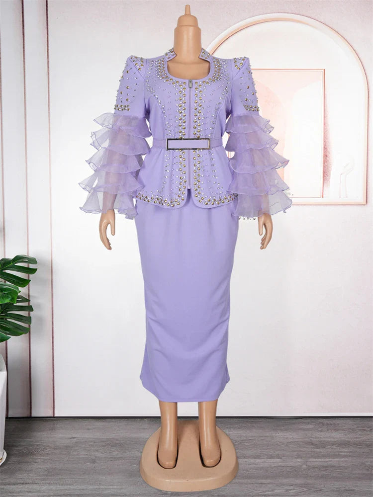 Elegant African beaded evening gown for women, vintage slim maxi dress by Showlu Fashion with intricate beadwork and flowing design.