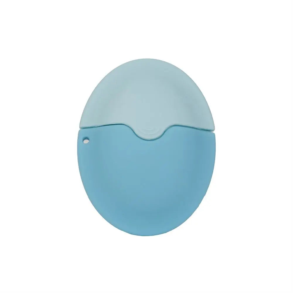 Refillable silicone suncream roller applicator in oval shape, with stitching details, ideal for travel skincare and cosmetic lotions.