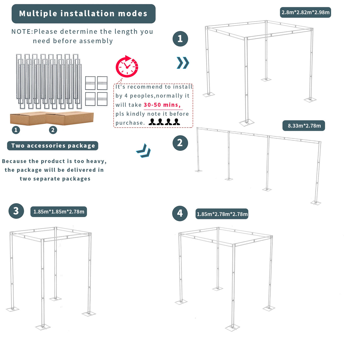 10ft Heavy Duty Wedding Ceremony Canopy Chuppah Backdrop Stand Kit Height Adjustable