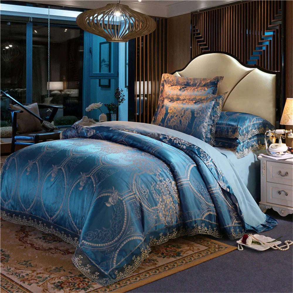 Nordic satin jacquard duvet cover set with luxury flower design, soft bedding from SHOWLU FASHION STORE.
