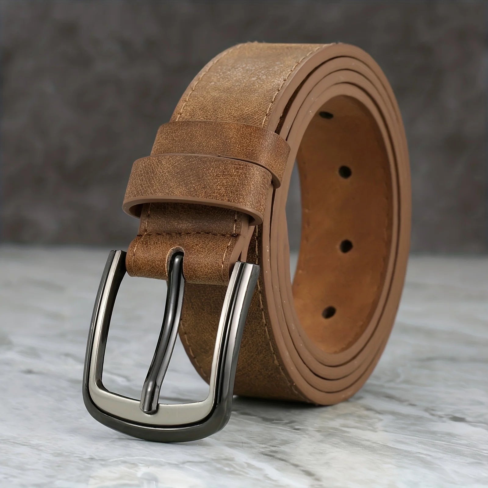 Men's casual PU leather belt with metal needle buckle by Showlu Fashion Store, featuring a sleek design and adjustable fit.