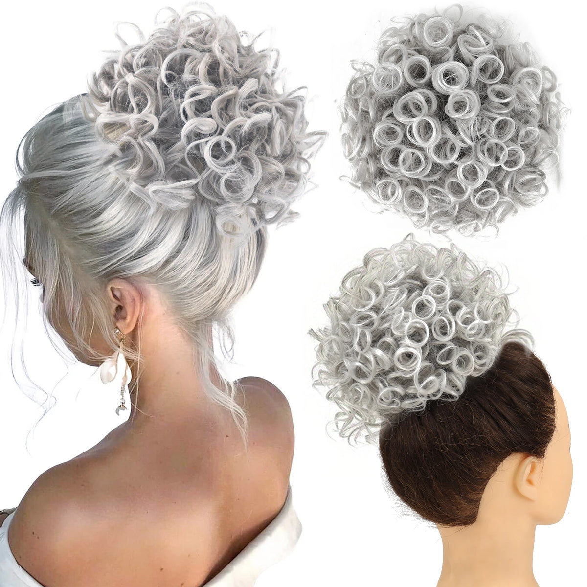 Synthetic Messy Bun Hair Piece 60g Elastic Drawstring Loose Wave Curly Hair Buns Hair Piece Extensions For Women Dark Brown
