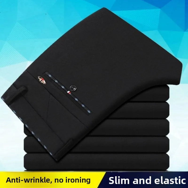 Men's lightweight stretch travel dress pants by Showlu Fashion, slim fit, no iron business trousers for office and travel.