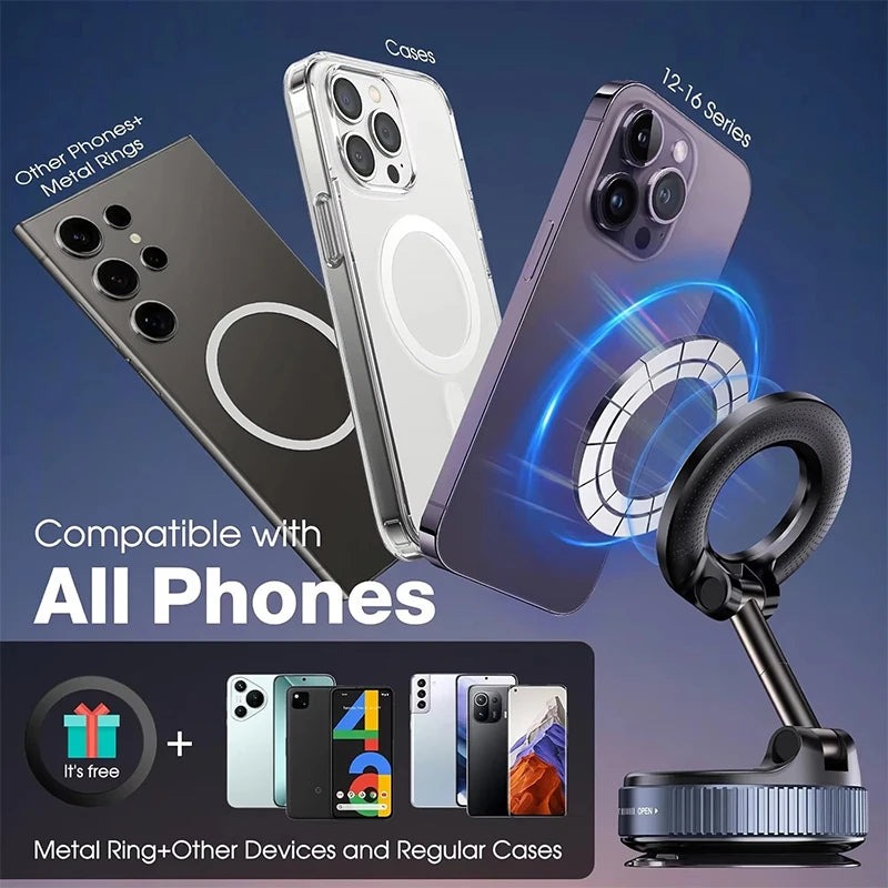 Showlu Smart General Car Phone Holder 360° rotation mounted on car dashboard with phone secured in place.