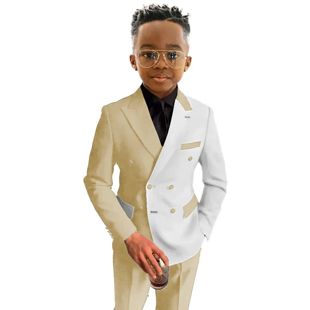 SHOWLU Boys 2-Piece Double Breasted Wedding Tuxedo Suit in cotton wool, featuring a classic design and tailored fit for formal occasions.
