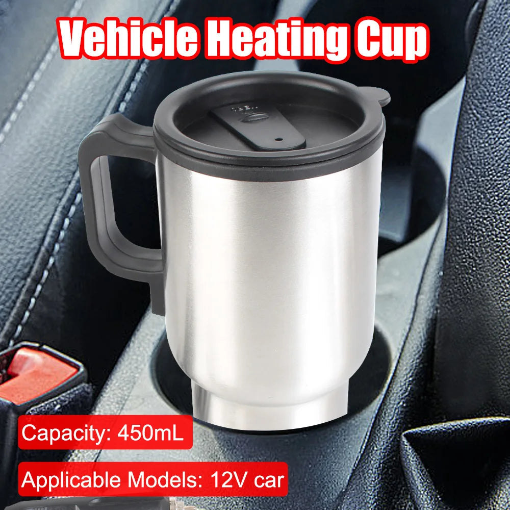 Camping Travel Kettle Electric Heating Car Kettle Stainless Steel Water Coffee Milk Thermal Mug Vehicle Heating Cup 12V 450ml
