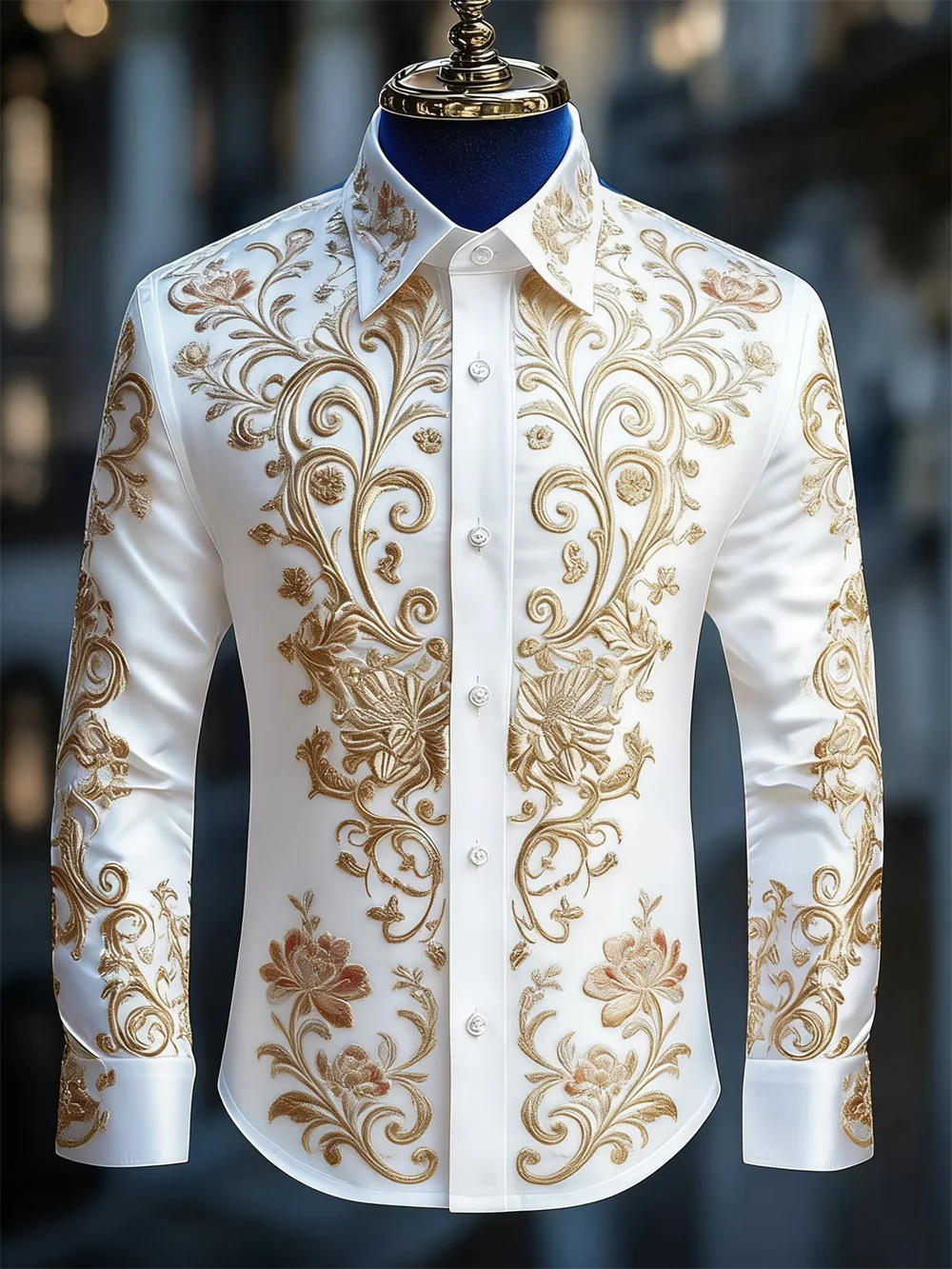 New men's 3D floral printed long sleeved shirt with high-quality patterns, casual long sleeved collar top
