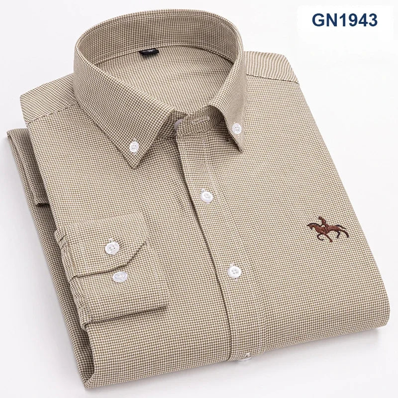 Men's slim fit casual shirt by Qi Xiu Cai, 100% cotton, long-sleeve in 6XL size, shown in a relaxed fit style with a collar.
