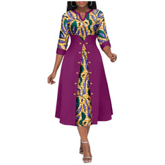 Africa Ankara Printed Fabric Women's Dress V Neck Sexy Double Hem Splicing Clash Color Model Skirt 2425190